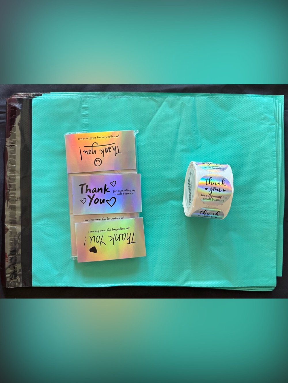 Holographic "Thank You" Sticker Packs & Cards With Poly mailers